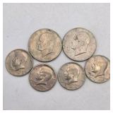 6 Kennedy Half Dollar Coin Lot – 1970s & Bicentennial 50 Cent Pieces – Circulated U.S. Coins