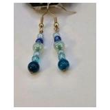 Handmade Blue Glass Beaded Dangle Earrings – Local Minnesota Senior Artist – 100% Proceeds Support Artist
