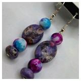 Handmade Purple & Blue Beaded Dangle Earrings – Local Minnesota Senior Artist – 100% Proceeds Support Artist