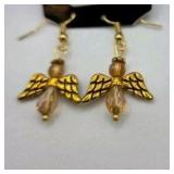 Handmade Gold-Tone Angel Dangle Earrings – Local Minnesota Senior Artist – 100% Proceeds Support Artist