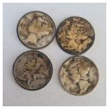 4 Mercury Dimes – 90% Silver U.S. Dime Lot – 10g Total Coin Weight