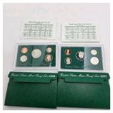 1997 & 1998 U.S. Mint Proof Sets – 2 Set Lot With Original Green Holders & COA Cards