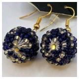 2 Pair Handmade Earrings – Bell Dangle & Blue Beaded Statement Earrings – Local Minnesota Senior Artist