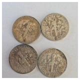 4 Silver Roosevelt Dimes – 1952, 1952-D, 1953-S & 1954 – 90% Silver Coin Lot