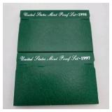 1997 & 1998 U.S. Mint Proof Sets – 2 Set Lot With Original Green Holders & COA Cards