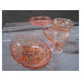 Pink Fruit Bowl, Div.Dish, Pitcher