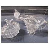 Fine Lead Glass Pitcher & Dishes
