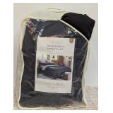Full/Queen Washed Cotton Sateen Comforter and Sham Set Black - Threshold