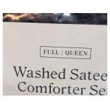 Full/Queen Washed Cotton Sateen Comforter and Sham Set Black - Threshold