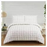 Full/Queen Ivory & Cream Gingham Reversible Microfiber Comforter Room Essentials