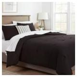 Full/Queen Washed Cotton Sateen Comforter and Sham Set Black - Threshold