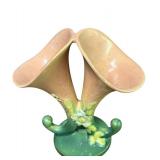 J6 - Vintage Roseville Pottery White Rose Double Cornucopia Vase 14-8