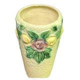 J6 - Vintage Roseville Pottery Rozane Cone Vase 8 in Floral Relief