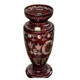 J6 - Vintage Egermann Bohemian Ruby Cut to Clear Etched Glass Vase