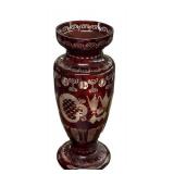 J6 - Vintage Egermann Bohemian Ruby Cut to Clear Etched Glass Vase