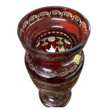 J6 - Vintage Egermann Bohemian Ruby Cut to Clear Etched Glass Vase