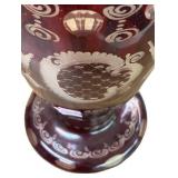 J6 - Vintage Egermann Bohemian Ruby Cut to Clear Etched Glass Vase