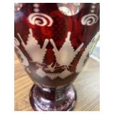 J6 - Vintage Egermann Bohemian Ruby Cut to Clear Etched Glass Vase