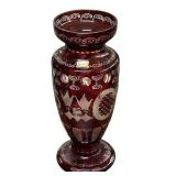 J6 - Vintage Egermann Bohemian Ruby Cut to Clear Etched Glass Vase