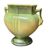 J6 - Roseville Russco Pillow Vase Green & Yellow Crystalline Glaze