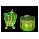 J5 - Vintage Depression-Era Green Uranium Glass Creamer & Sugar Bowl (Lot of 2)
