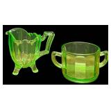 J5 - Vintage Depression-Era Green Uranium Glass Creamer & Sugar Bowl (Lot of 2)