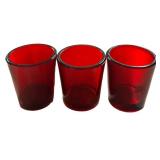 J5 - Red Glass Candle Holders (Lot of 3)