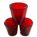 J5 - Red Glass Candle Holders (Lot of 3)