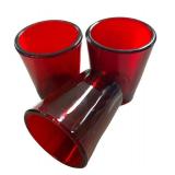 J5 - Red Glass Candle Holders (Lot of 3)