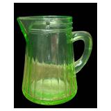 J5 - Vintage Uranium Green Depression Glass Syrup Pitcher & Federal Glass Thumbprint Teacup (Lot of 2)