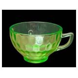 J5 - Vintage Uranium Green Depression Glass Syrup Pitcher & Federal Glass Thumbprint Teacup (Lot of 2)