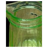 J5 - Vintage Uranium Green Depression Glass Syrup Pitcher & Federal Glass Thumbprint Teacup (Lot of 2)
