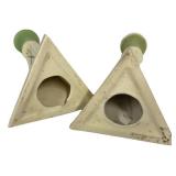 M1 - Antique Roseville Pottery Gold Traced Candlesticks Pair