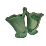 M4 - Antique 1937 Weller Oakwood Line Double Cornucopia Vase