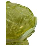 F2 - Fenton Vaseline Glass Covered Candy Dish Lily of the Valley