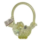 Vintage Fenton Vaseline Glass Hobnail Basket
