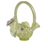 Vintage Fenton Vaseline Glass Hobnail Basket
