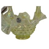 Vintage Fenton Vaseline Glass Hobnail Basket