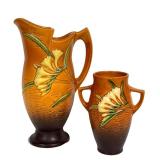 F2 - Vintage Roseville Freesia Vase & Ewer (Lot of 2)