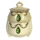 M3 - Antique Roseville Medallion Pottery Pin Holder & Covered Dish (Lot of 2)
