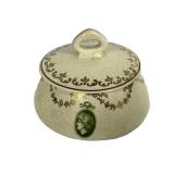 M3 - Antique Roseville Medallion Pottery Pin Holder & Covered Dish (Lot of 2)