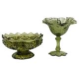 E2 - Vintage Fenton Green Glass Pedestal Bowl & Comport Mixed Lot