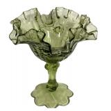 E2 - Vintage Fenton Green Glass Pedestal Bowl & Comport Mixed Lot