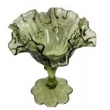 E2 - Vintage Fenton Green Glass Pedestal Bowl & Comport Mixed Lot