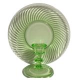 M4 - Vintage Uranium Green Depression Glass Candle Holder & Plate Mixed Lot