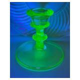M4 - Vintage Uranium Green Depression Glass Candle Holder & Plate Mixed Lot