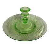 M4 - Vintage Uranium Green Depression Glass Candle Holder & Plate Mixed Lot