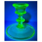 M4 - Vintage Uranium Green Depression Glass Candle Holder & Plate Mixed Lot