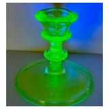 M4 - Vintage Uranium Green Depression Glass Candle Holder & Plate Mixed Lot
