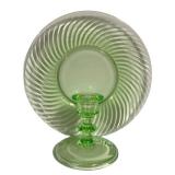 M4 - Vintage Uranium Green Depression Glass Candle Holder & Plate Mixed Lot